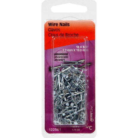 Hillman 122562 Wire Nail, 7/8 in L, Steel, Galvanized, Flat Head, Smooth Shank, 1.75 oz, Pack of 6