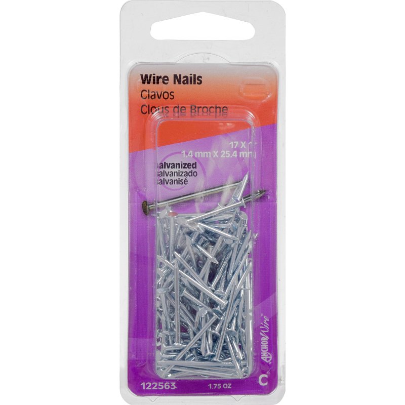 Hillman 122563 Wire Nail, 1 in L, Steel, Galvanized, Flat Head, Smooth Shank, 1.75 oz, Pack of 6