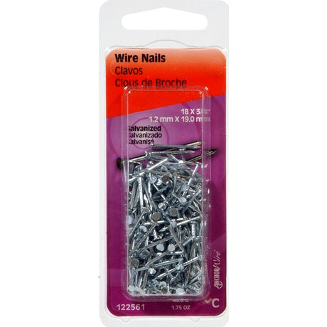 Hillman 122564 Wire Nail, 1-1/4 in L, Steel, Galvanized, Flat Head, Smooth Shank, 1.5 oz, Pack of 6