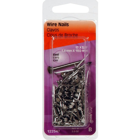 Hillman 122547 Wire Nail, 3/4 in L, Steel, Bright, Flat Head, Smooth Shank, Silver, 2 oz, 2/oz, Pack of 6