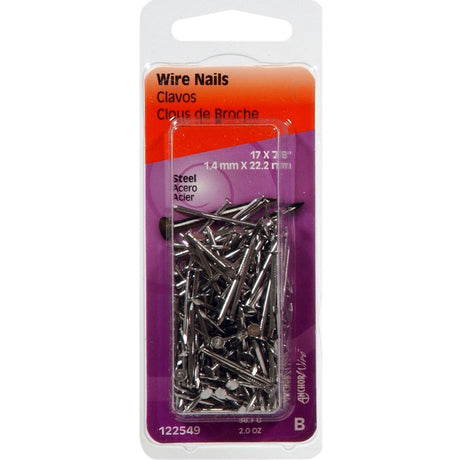 Hillman 122549 Wire Nail, 7/8 in L, Steel, Bright, Flat Head, Smooth Shank, Silver, 2 oz, Pack of 6