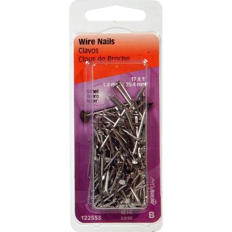 Hillman 122553 Wire Nail, 1 in L, Steel, Bright, Flat Head, Smooth Shank, Silver, 2 oz, Pack of 6