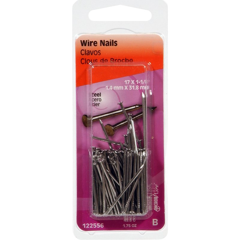 Hillman 122556 Wire Nail, 1-1/4 in L, Steel, Bright, Flat Head, Smooth Shank, Silver, 1.75 oz, Pack of 6