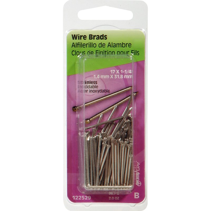 Hillman 122529 Wire Brad, 1-1/4 in L, Steel, Stainless Steel, Brad Head, Thin Shank, 2 oz, Pack of 6