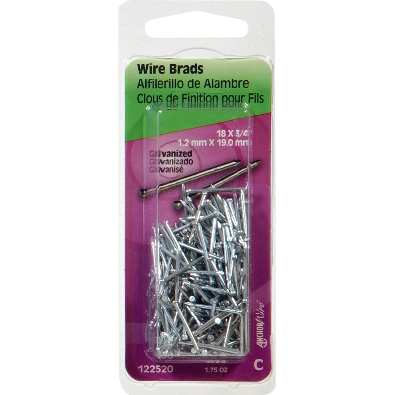 Hillman 122520 Wire Nail, 3/4 in L, Steel, Galvanized, Brad Head, Thin Shank, 1.75 oz, Pack of 6
