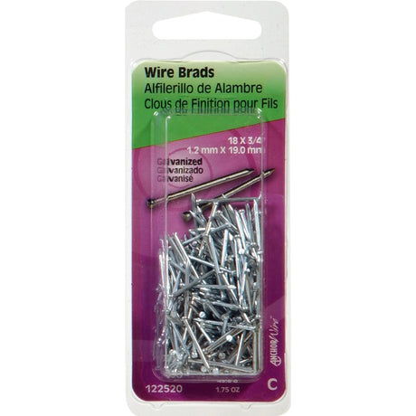 Hillman 122520 Wire Nail, 3/4 in L, Steel, Galvanized, Brad Head, Thin Shank, 1.75 oz, Pack of 6