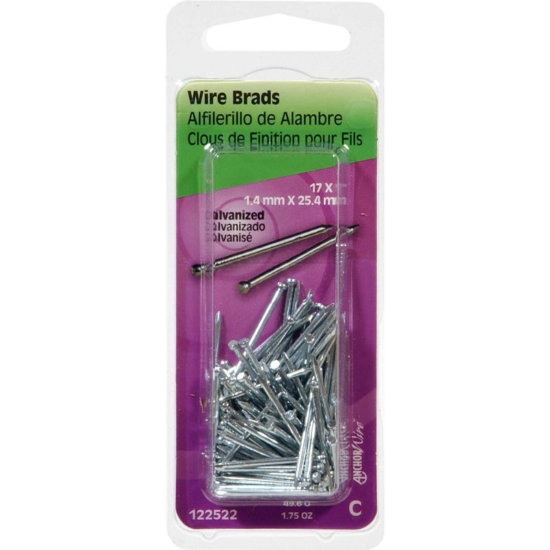 Hillman 122522 Wire Nail, 1 in L, Steel, Galvanized, Brad Head, Thin Shank, 1.75 oz, Pack of 6