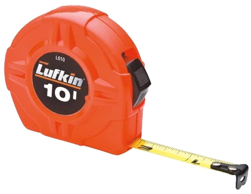 Crescent Lufkin Hi-Viz Series L610N Tape Measure, 10 ft L Blade, 1/2 in W Blade, Steel Blade, Plastic Case