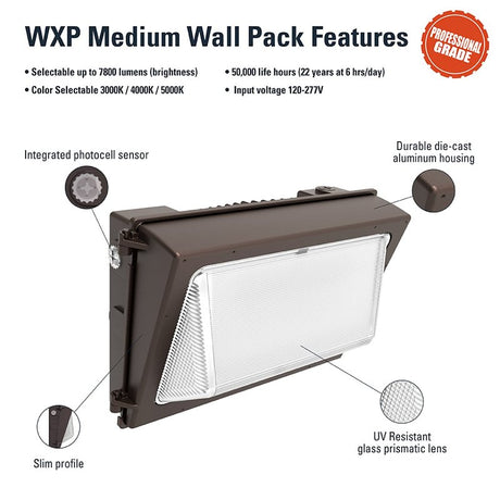 Halo WXP Series WXPM80LSFSUNVDBZ Wall Pack, 60 W, 120/277 V, LED, 7520 Lumens, 5000 K, Aluminum