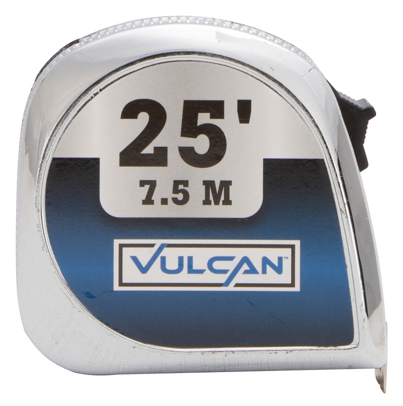 Vulcan 62-7.5X25-C Tape Measure, 25 ft L Blade, 1 in W Blade, Steel Blade, ABS Plastic Case, Silver Case, Pack of 24