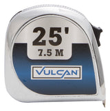 Vulcan 62-7.5X25-C Tape Measure, 25 ft L Blade, 1 in W Blade, Steel Blade, ABS Plastic Case, Silver Case, Pack of 24