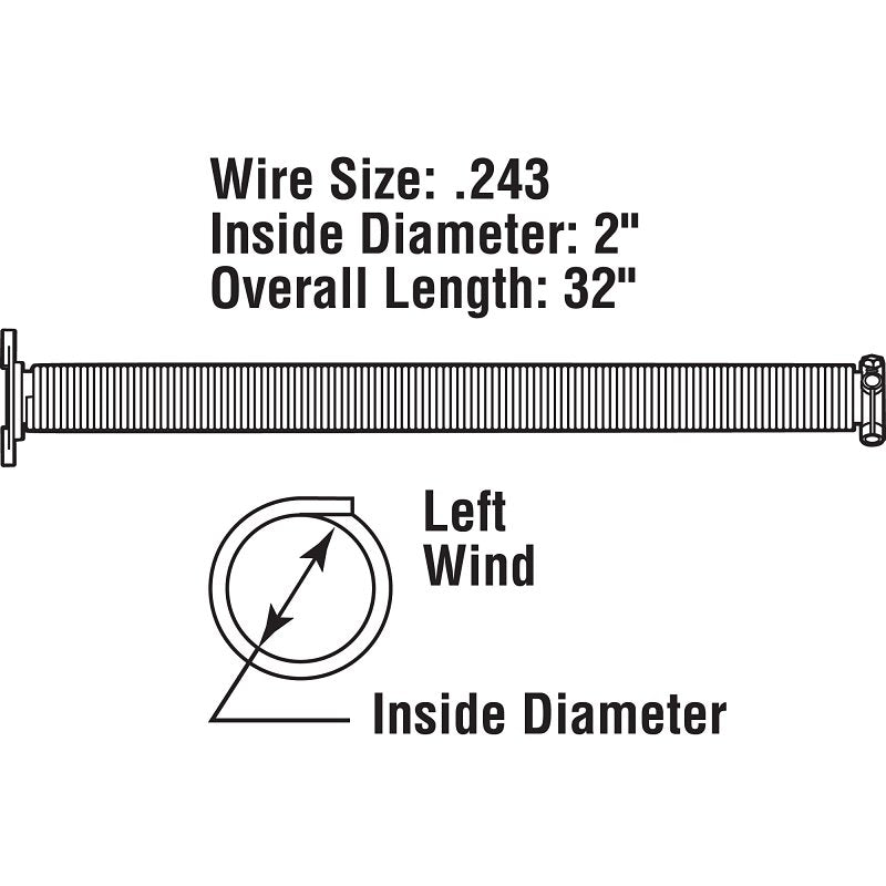 Prime-Line GD 12233 Torsion Spring, 2 in ID, 2 in OD, 32 in OAL, Carbon Steel, Plain