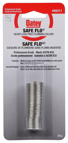 Oatey Safe-Flo 48311 Wire Solder, 28 g Carded, Solid, Silver Gray, 215 to 237 deg C Melting Point