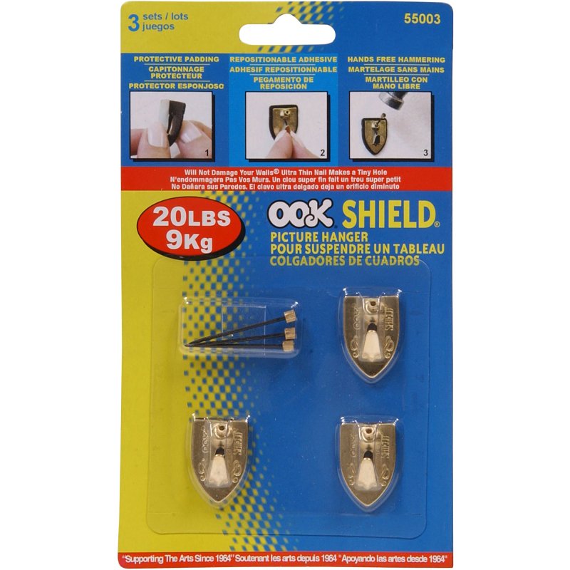 OOK 55003 Shield Hanger, 20 lb, Steel, Brass, Gold