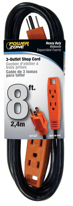 PowerZone OR890708 Extension Cord, 8 ft L, Grounded Plug, 15 A, 125 V, Black/Orange