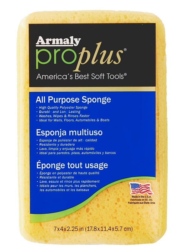 Armaly ProPlus 00027 Large Economy Sponge, 7 in L, 4-1/2 in W, 2-2/5 in Thick, Polyester, Yellow