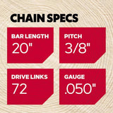 Oregon PowerCut E72 20 in. Chainsaw Chain 72 links