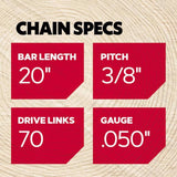 Oregon PowerCut E70 20 in. Chainsaw Chain 70 links