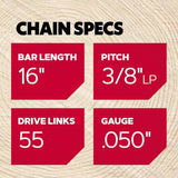 Oregon VersaCut T55 16 in. Chainsaw Chain 55 links