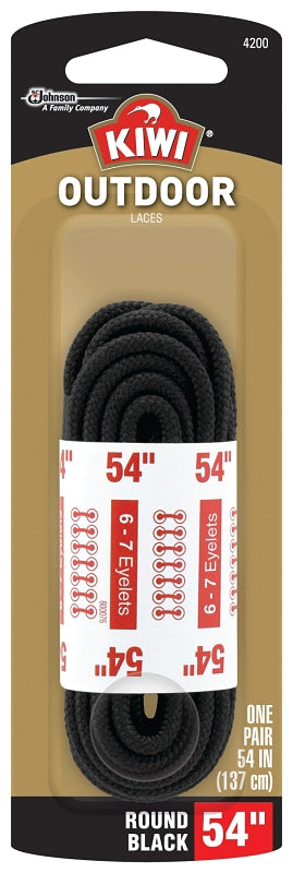 Kiwi 70445 Boot Lace, Round, Braided Nylon, Black, 54 in L, Pack of 3