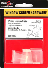 Make-2-Fit PL 7756 Spline Channel Pull Tab, 15/16 in W x 1/4 in D x 1-5/32 in H Dimensions, Plastic, White, Raw, 6/CD