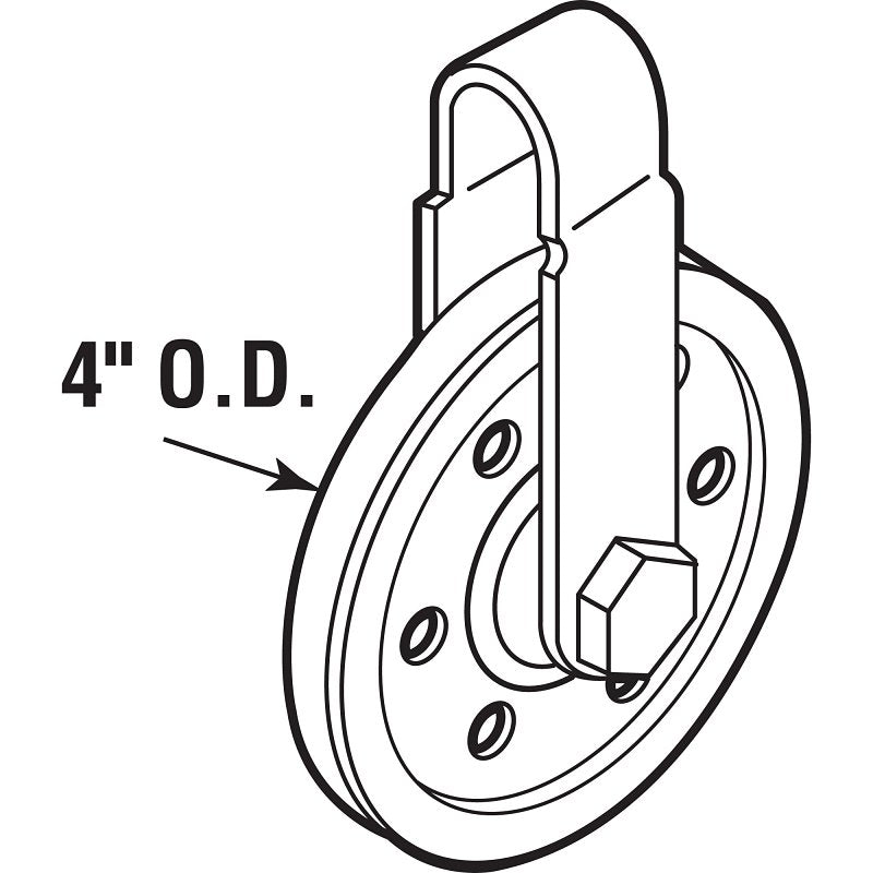 Prime-Line GD 52108 Pulley with Strap and Axle Bolt, 4 in Dia, 3/16 in Dia Bore, Steel