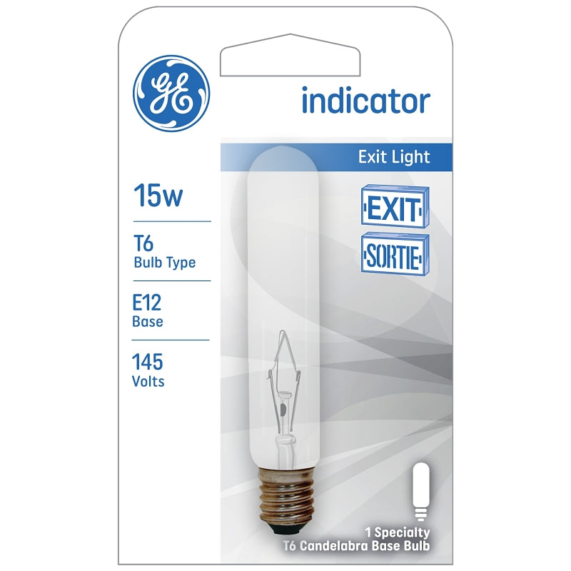 GE 22114 Appliance Light Bulb, 15 W, T6 Lamp, E12 Candelabra Lamp Base, 100 Lumens, 2500 K Color Temp, Pack of 6