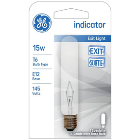 GE 22114 Appliance Light Bulb, 15 W, T6 Lamp, E12 Candelabra Lamp Base, 100 Lumens, 2500 K Color Temp, Pack of 6
