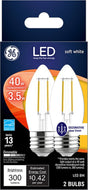 GE 23179 LED Bulb, Decorative, 300 Lumens, 3.5 W, BM Lamp, 40 W Equivalent, E26 Lamp Base, Dimmable, Soft White