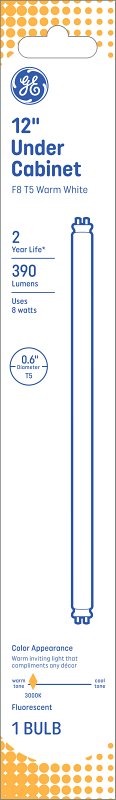 GE 25425 Light Bulb, 8 W, T5 Lamp, G5 Miniature Lamp Base, 410 Lumens, 3000 K Color Temp, 5000 hr Average Life, Pack of 5