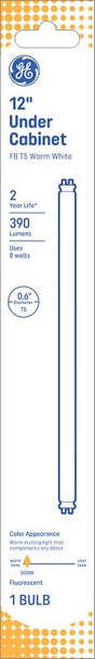 GE 25425 Light Bulb, 8 W, T5 Lamp, G5 Miniature Lamp Base, 410 Lumens, 3000 K Color Temp, 5000 hr Average Life, Pack of 5