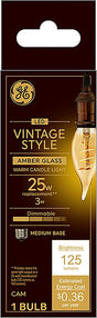 GE 36494 Vintage Light Bulb, CAM Lamp, 25 W Equivalent, E26 (Medium) Lamp Base, Dimmable, Amber, Warm White Light
