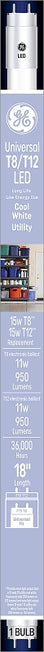 GE 37178 Linear Bulb, T8 Lamp, 15 W Equivalent, Bi-Pin Lamp Base, Frosted, Cool White Light, 4000 K Color Temp, Pack of 6