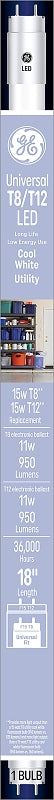 GE 37178 Linear Bulb, T8 Lamp, 15 W Equivalent, Bi-Pin Lamp Base, Frosted, Cool White Light, 4000 K Color Temp, Pack of 6