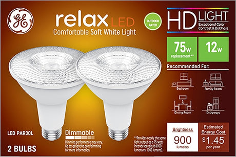 GE Industrial Solutions 43096 LED Bulb, Flood/Spotlight, PAR30L Lamp, E26 Lamp Base, Dimmable, Clear, Soft White Light