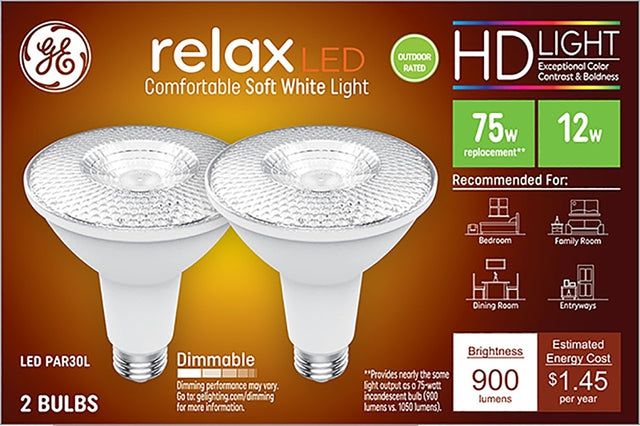 GE Industrial Solutions 43096 LED Bulb, Flood/Spotlight, PAR30L Lamp, E26 Lamp Base, Dimmable, Clear, Soft White Light