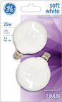 GE 44412 Light Bulb, 25 W, G16.5 Lamp, E12 Candelabra Lamp Base, 180 Lumens, 2500 K Color Temp, Soft White Light, Pack of 6