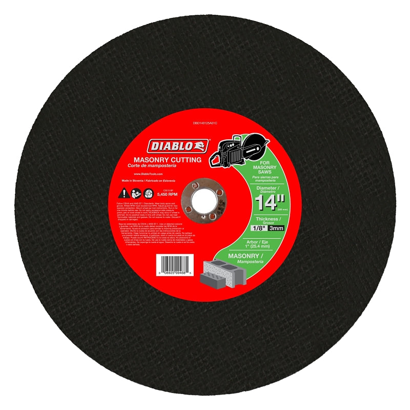 Diablo DBD140125A01C Cut-Off Wheel, 14 in Dia, 1/8 in Thick, 1 in Arbor, Silicone Carbide Abrasive