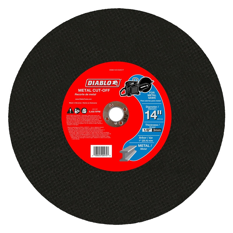 Diablo DBD140125A01F Cut-Off Wheel, 14 in Dia, 1/8 in Thick, 1 in Arbor, Aluminum Oxide Abrasive
