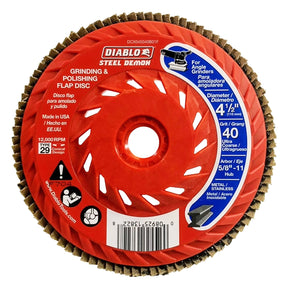 Diablo Steel Demon DCX045040B01F Flap Disc, 4-1/2 in Dia, 5/8-11 Arbor, 40 Grit, Ultra Coarse, Zirconium Abrasive
