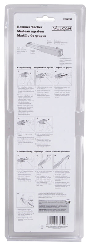 Vulcan AH-910 Stapler/Tacker Hammer, 170 Crown Staples Magazine, Flat Wire Staples Staple, 10.6 mm W Crown, Silver