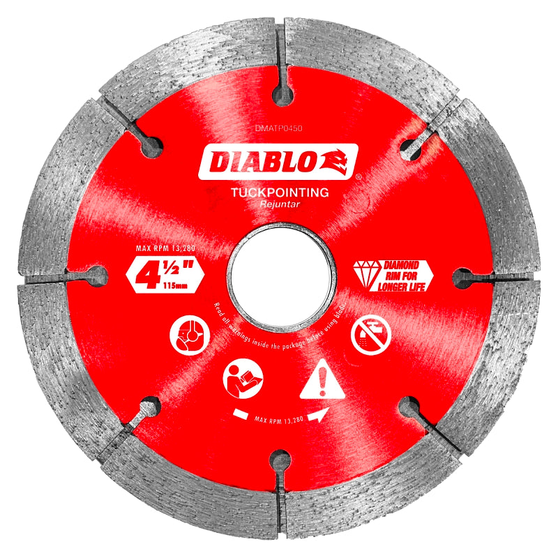 Diablo DMATP0450 Series Saw Blade, Tuck Point Blade, 4-1/2 in Dia, Segmented Rim, 1/PK
