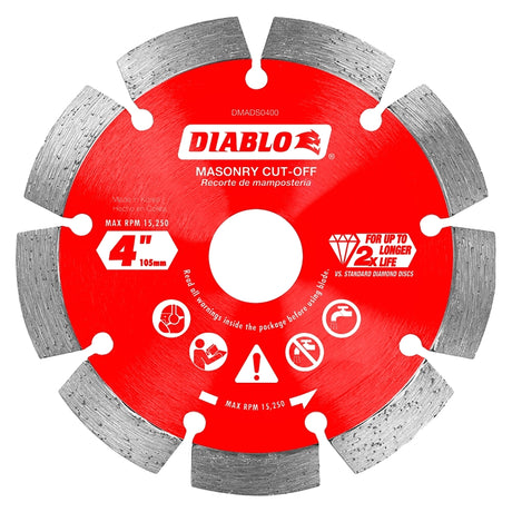Diablo DMADS0400 Series Saw Blade, Cut-Off Disc Blade, 4 in Dia, Segmented Rim, 1/PK