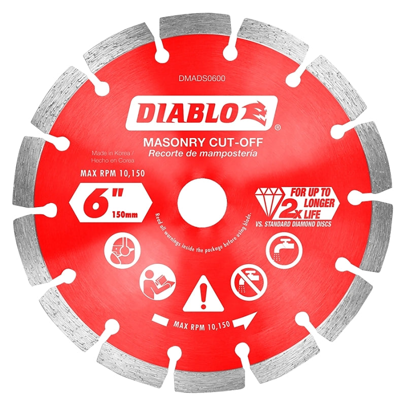 Diablo DMADS0600 Series Saw Blade, Cut-Off Disc Blade, 6 in Dia, Segmented Rim, 1/PK