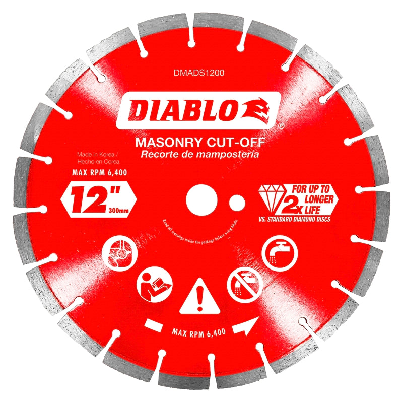 Diablo DMADS1200 Series Saw Blade, Cut-Off Disc Blade, 12 in Dia, Segmented Rim, 1/PK