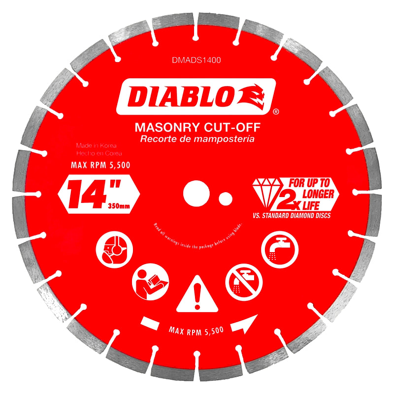 Diablo DMADS1400 Series Saw Blade, Cut-Off Disc Blade, 14 in Dia, Segmented Rim, 1/PK