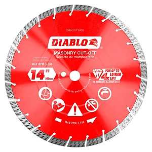 Diablo DMADST1400 Series Saw Blade, Turbo Cut-Off Disc Blade, 14 in Dia, Segmented Rim, 1/PK