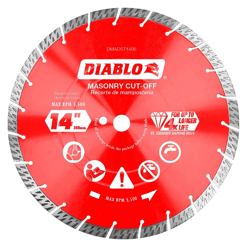 Diablo DMADST1400 Series Saw Blade, Turbo Cut-Off Disc Blade, 14 in Dia, Segmented Rim, 1/PK