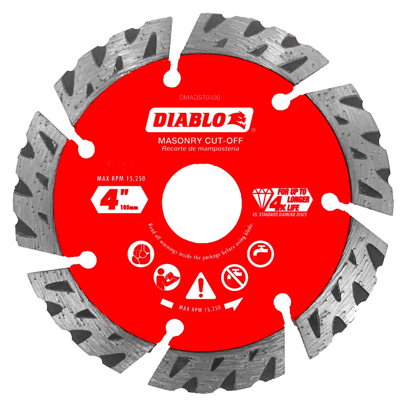 Diablo DMADST0400 Series Saw Blade, Turbo Cut-Off Disc Blade, 4 in Dia, Segmented Rim, 1/PK