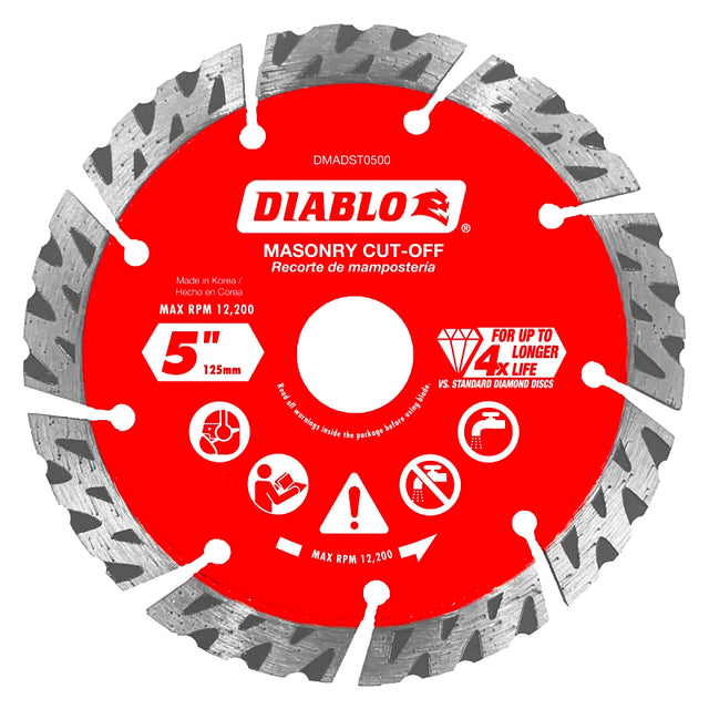 Diablo DMADST0500 Series Saw Blade, Turbo Cut-Off Disc Blade, 5 in Dia, Segmented Rim, 1/PK
